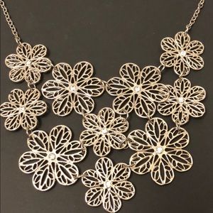 Silver-tone floral bib necklace